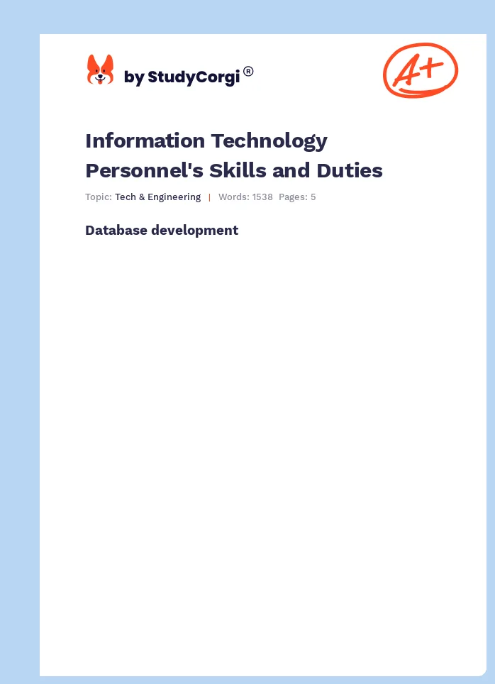 Information Technology Personnel's Skills and Duties. Page 1
