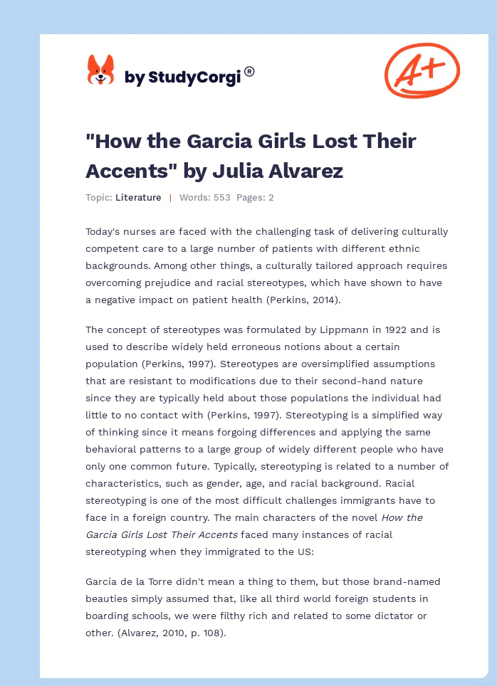 "How the Garcia Girls Lost Their Accents" by Julia Alvarez. Page 1