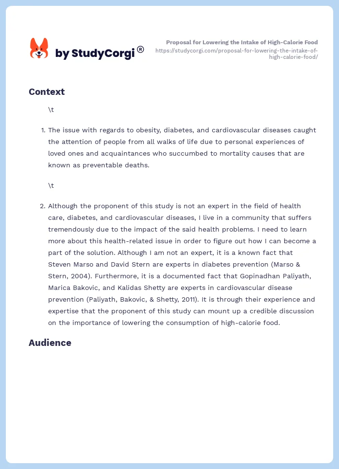 Proposal for Lowering the Intake of High-Calorie Food. Page 2