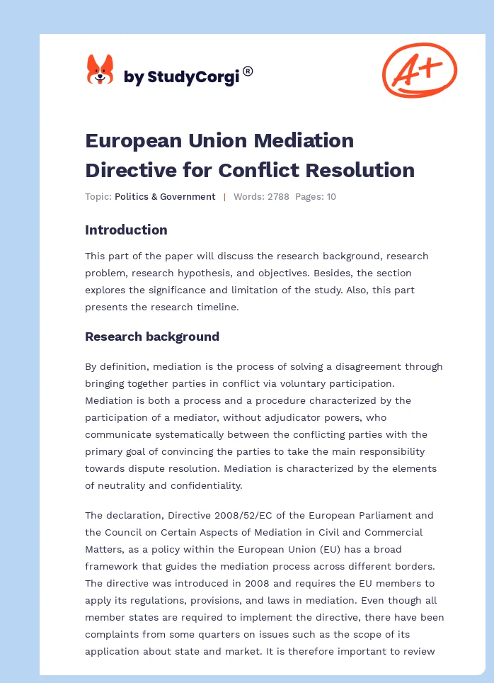 European Union Mediation Directive for Conflict Resolution. Page 1