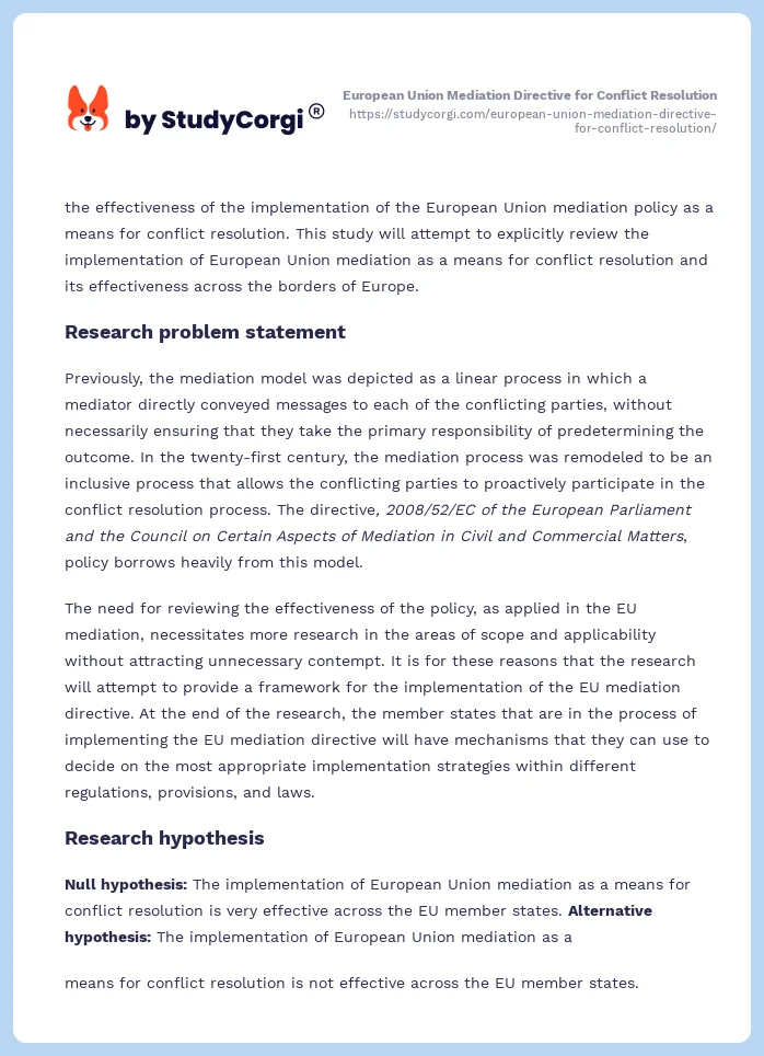European Union Mediation Directive for Conflict Resolution. Page 2