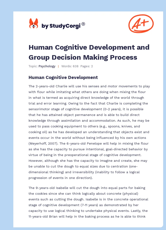 Human Cognitive Development and Group Decision Making Process. Page 1