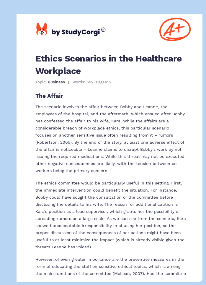 Ethics Scenarios in the Healthcare Workplace. Page 1