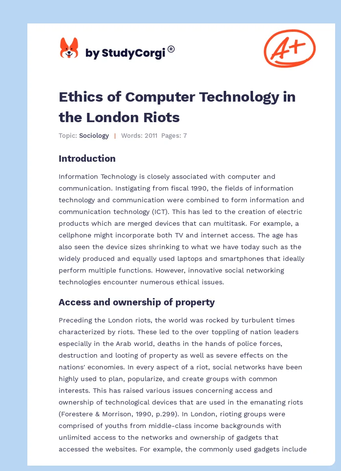 Ethics of Computer Technology in the London Riots. Page 1