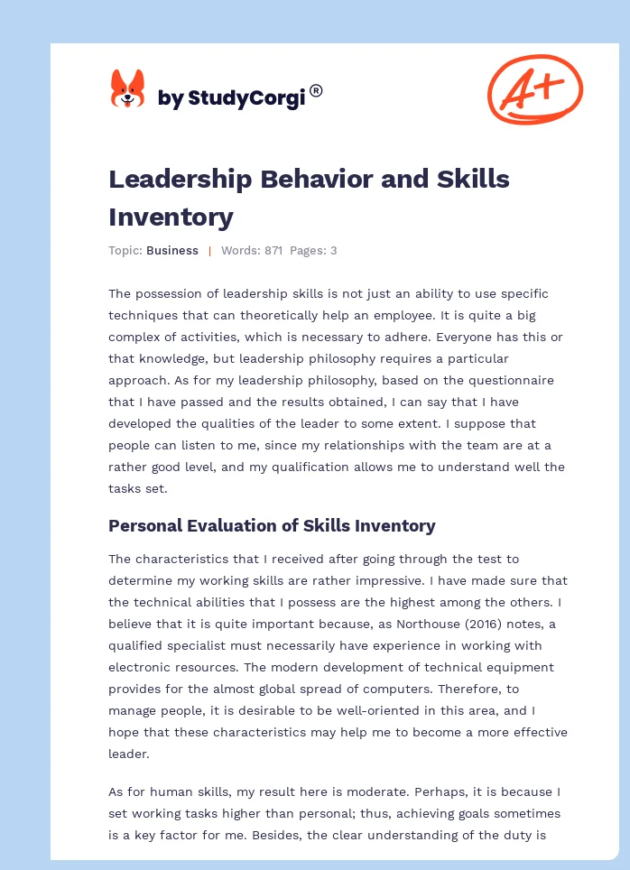 Leadership Behavior and Skills Inventory. Page 1