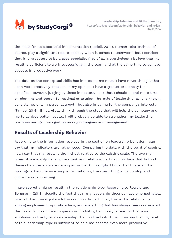 Leadership Behavior and Skills Inventory. Page 2