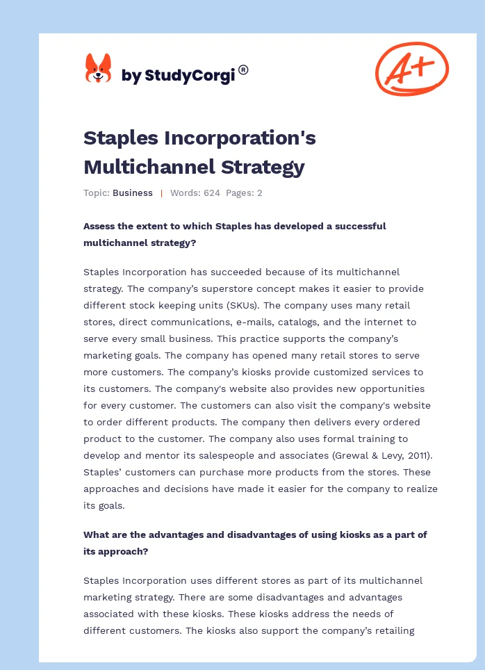 Staples Incorporation's Multichannel Strategy. Page 1