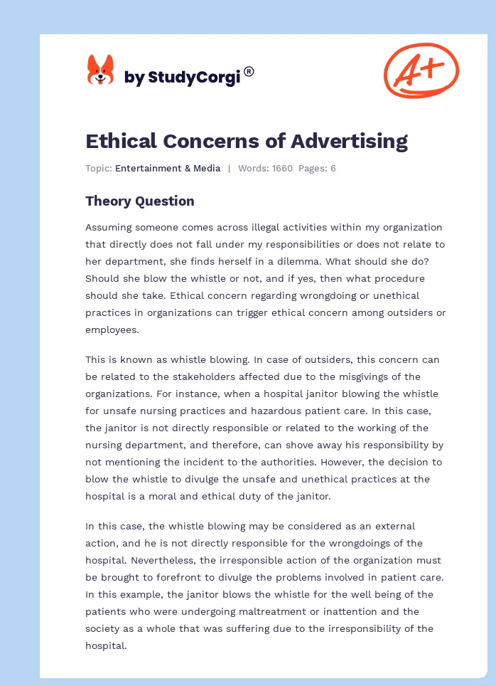 Ethical Concerns of Advertising. Page 1