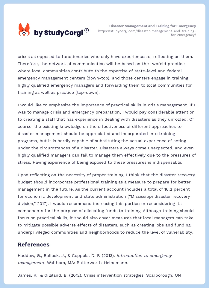 Disaster Management and Training for Emergency. Page 2