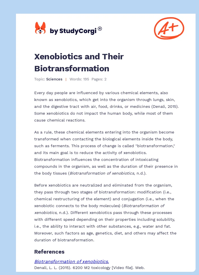 Xenobiotics and Their Biotransformation. Page 1