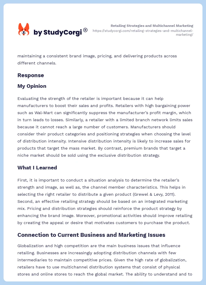 Retailing Strategies and Multichannel Marketing. Page 2