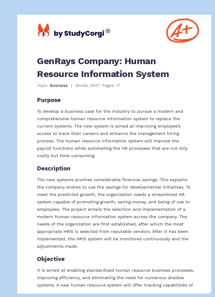 GenRays Company: Human Resource Information System. Page 1