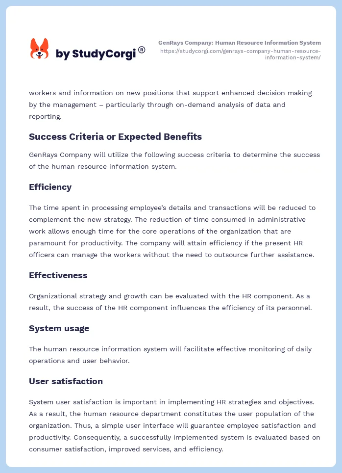 GenRays Company: Human Resource Information System. Page 2