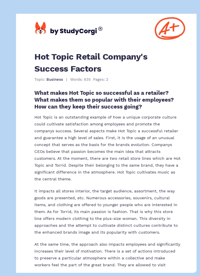 Hot Topic Retail Company's Success Factors. Page 1