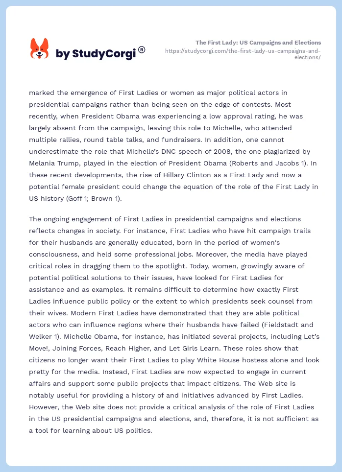 The First Lady: US Campaigns and Elections. Page 2