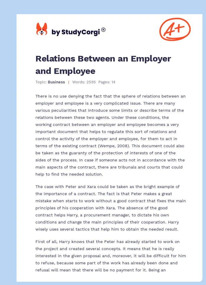Relations Between an Employer and Employee. Page 1