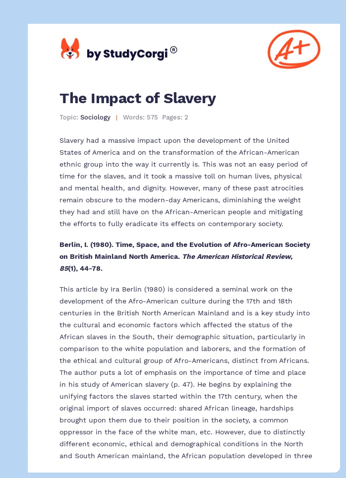 The Impact of Slavery. Page 1