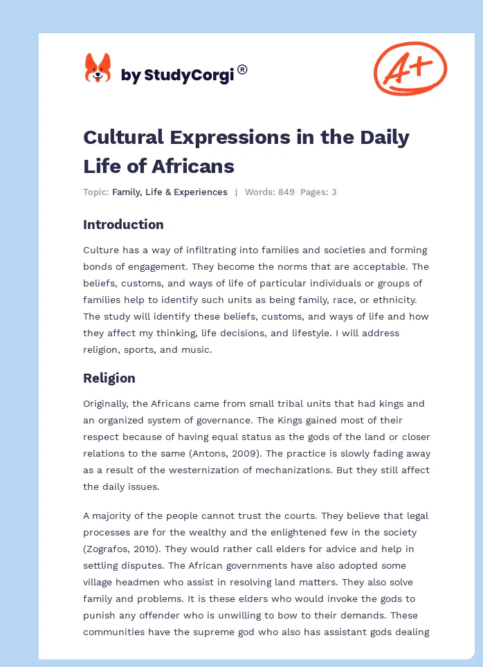 Cultural Expressions in the Daily Life of Africans. Page 1