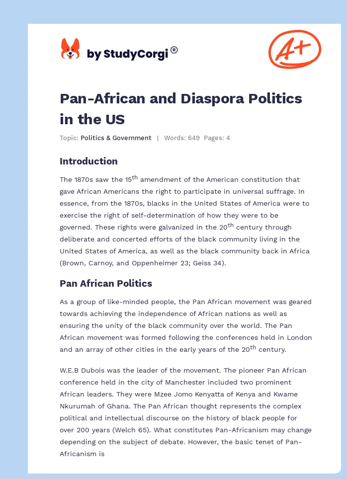 Pan-African and Diaspora Politics in the US. Page 1