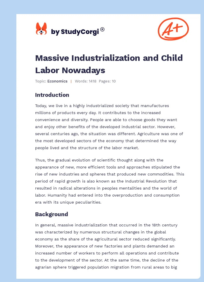 Massive Industrialization and Child Labor Nowadays. Page 1