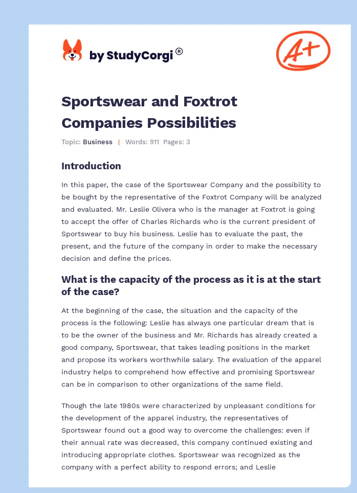 Sportswear and Foxtrot Companies Possibilities. Page 1