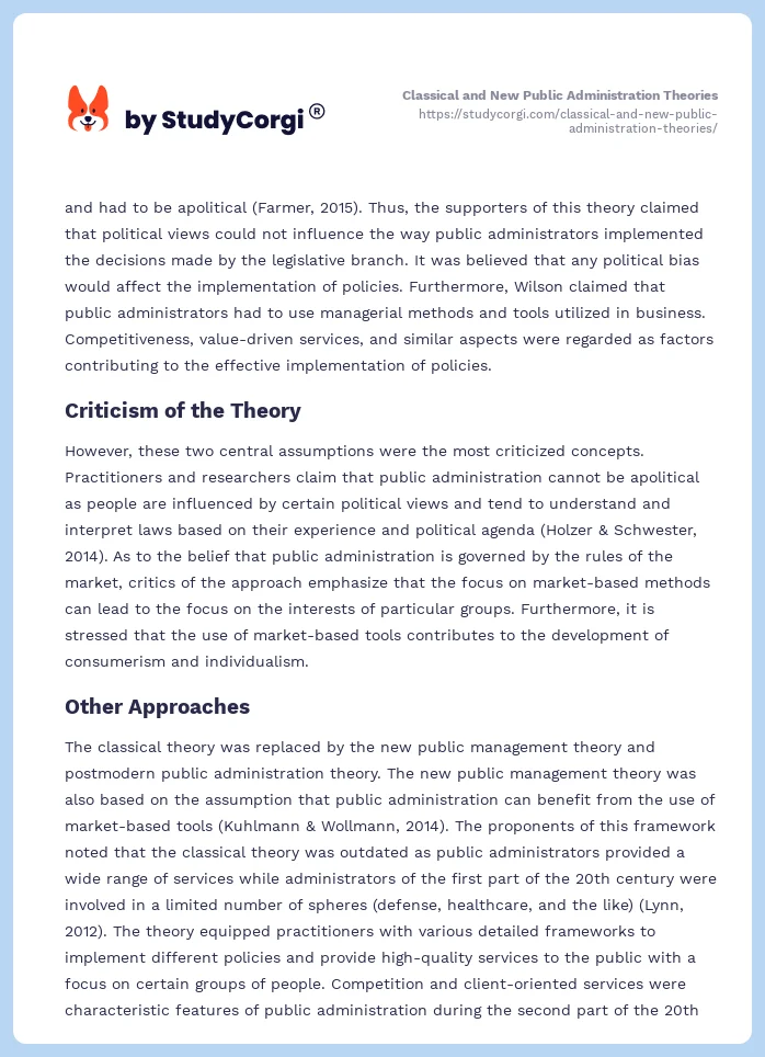 Classical and New Public Administration Theories. Page 2