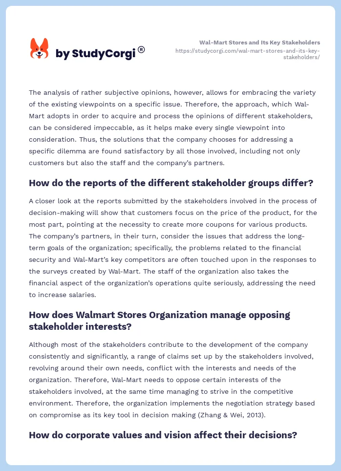Wal-Mart Stores and Its Key Stakeholders. Page 2
