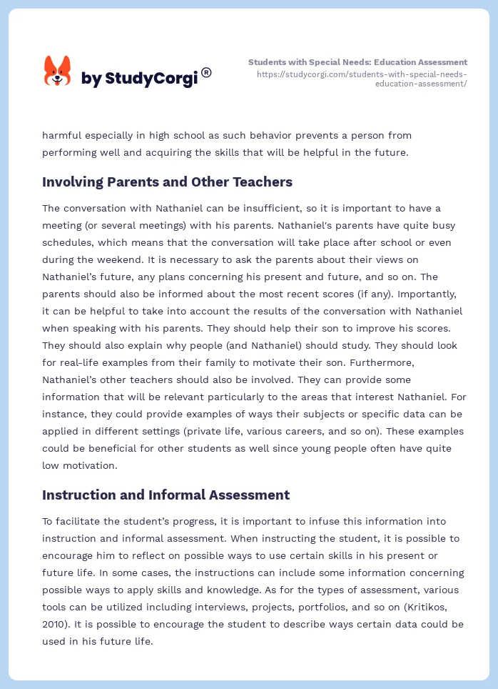 Students with Special Needs: Education Assessment. Page 2