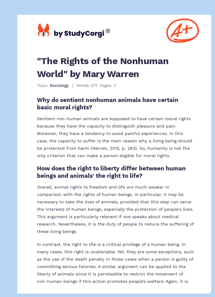 "The Rights of the Nonhuman World" by Mary Warren. Page 1