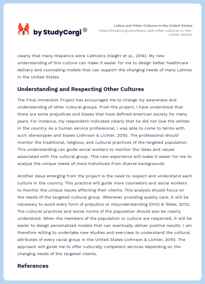 Latino and Other Cultures in the United States. Page 2