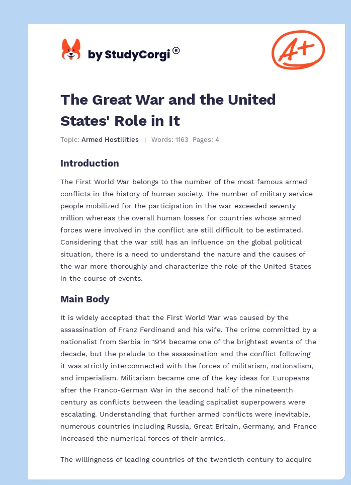 The Great War and the United States' Role in It. Page 1