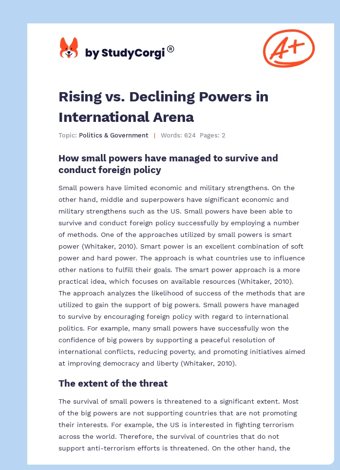 Rising vs. Declining Powers in International Arena. Page 1