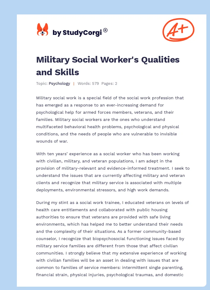 Military Social Worker's Qualities and Skills. Page 1