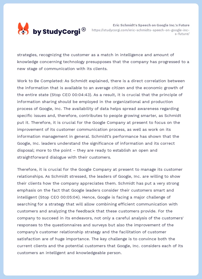 Eric Schmidt's Speech on Google Inc.'s Future. Page 2