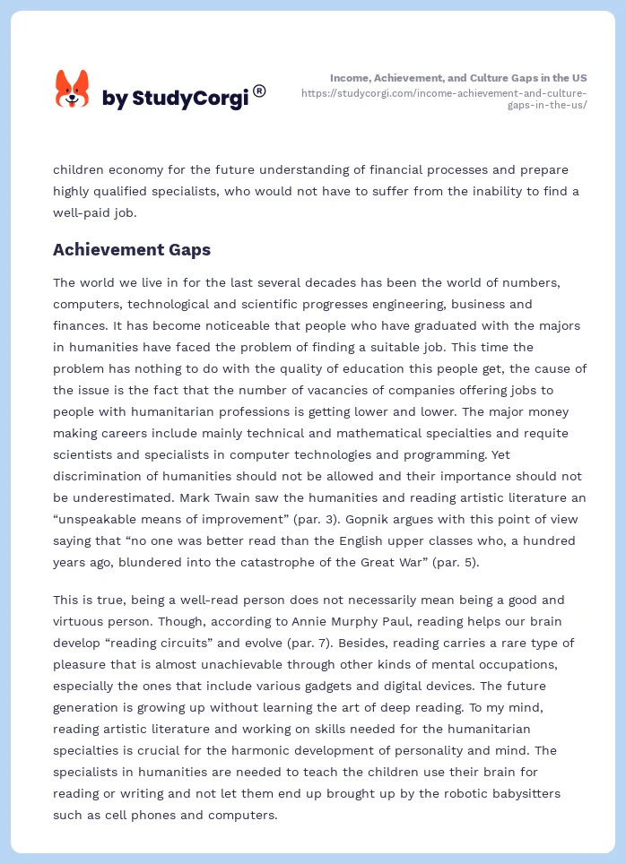 Income, Achievement, and Culture Gaps in the US. Page 2