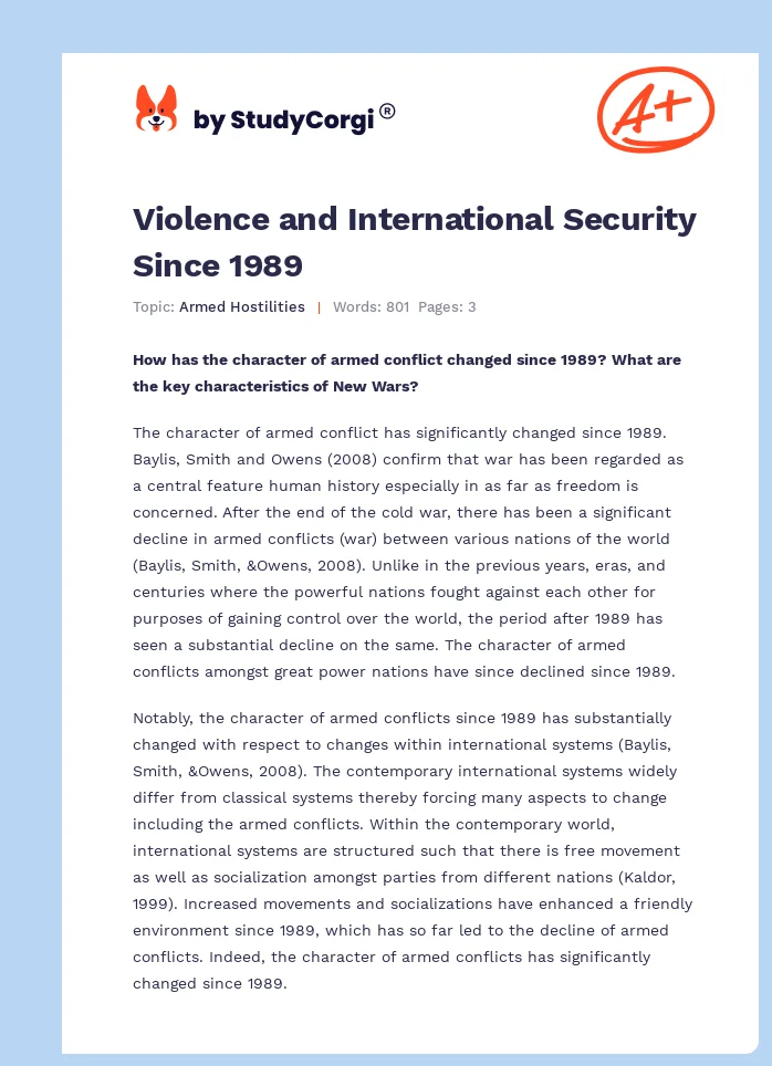 Violence and International Security Since 1989. Page 1