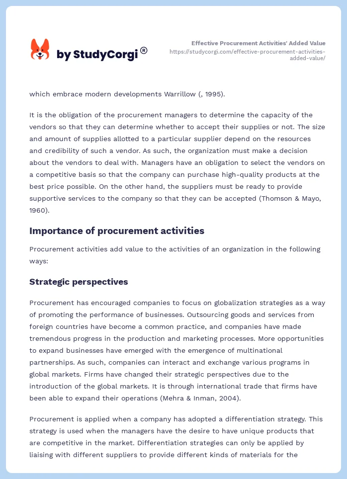 Effective Procurement Activities' Added Value. Page 2