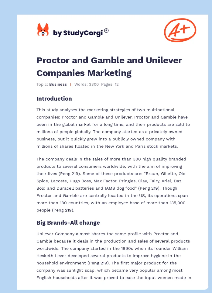 Proctor and Gamble and Unilever Companies Marketing. Page 1