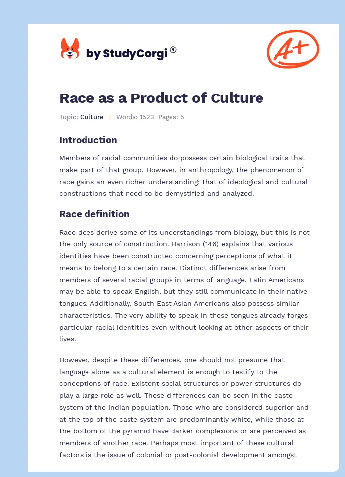 Race as a Product of Culture. Page 1