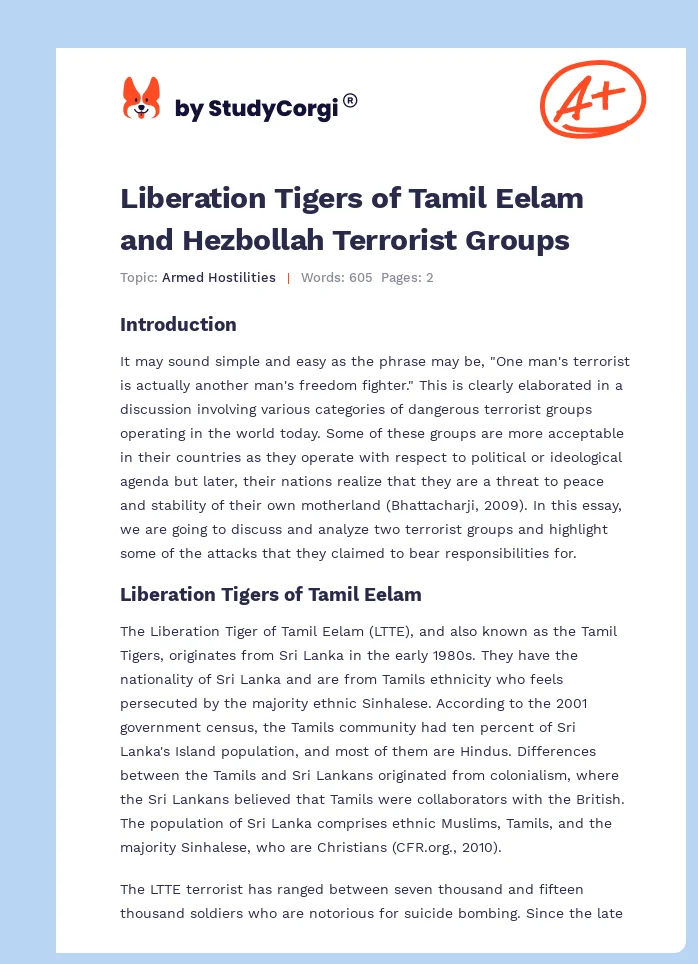 Liberation Tigers of Tamil Eelam and Hezbollah Terrorist Groups. Page 1