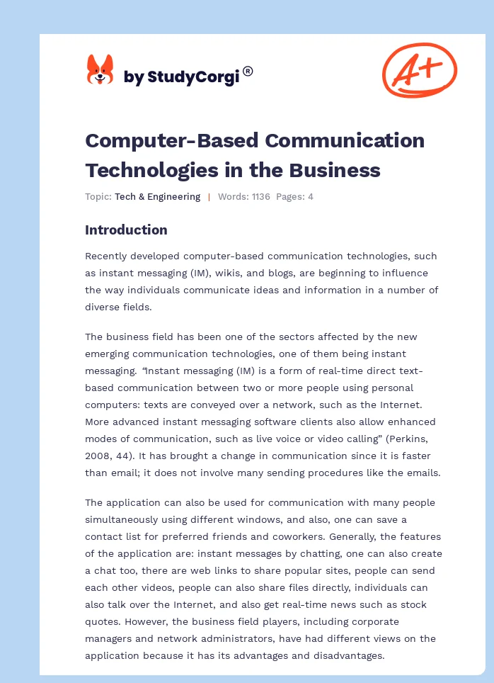 Computer-Based Communication Technologies in the Business. Page 1