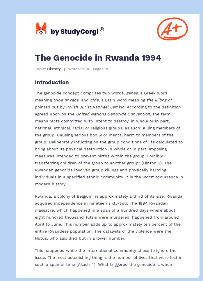 The Genocide in Rwanda 1994. Page 1