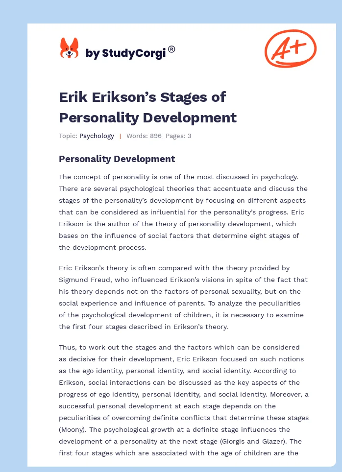 Erik Erikson’s Stages of Personality Development. Page 1