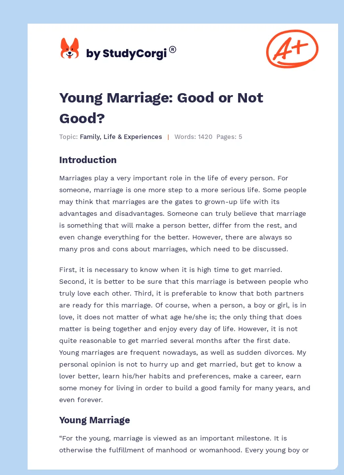 Young Marriage: Good or Not Good?. Page 1