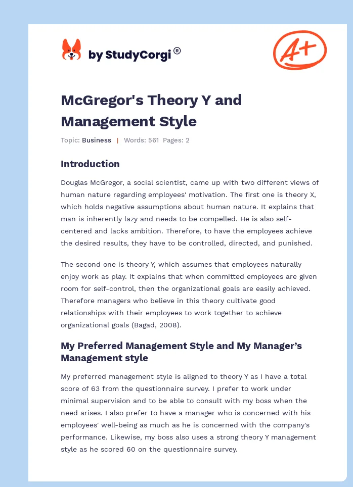 McGregor's Theory Y and Management Style. Page 1
