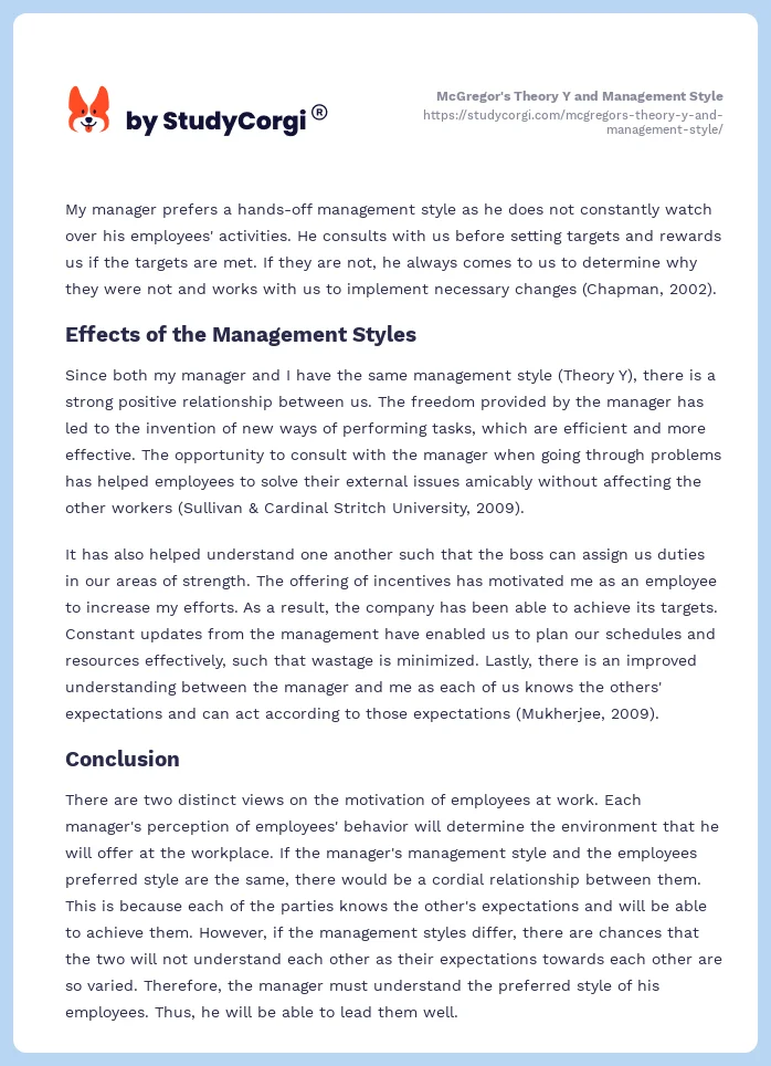 McGregor's Theory Y and Management Style. Page 2