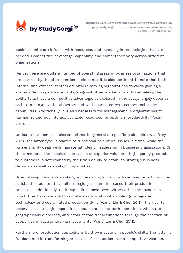 Business Core Competencies and Competitive Strategies. Page 2