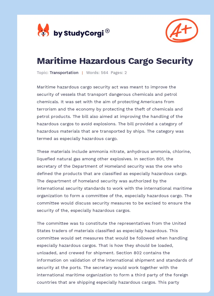 Maritime Hazardous Cargo Security. Page 1