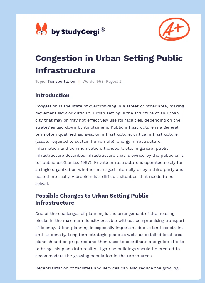 Congestion in Urban Setting Public Infrastructure. Page 1