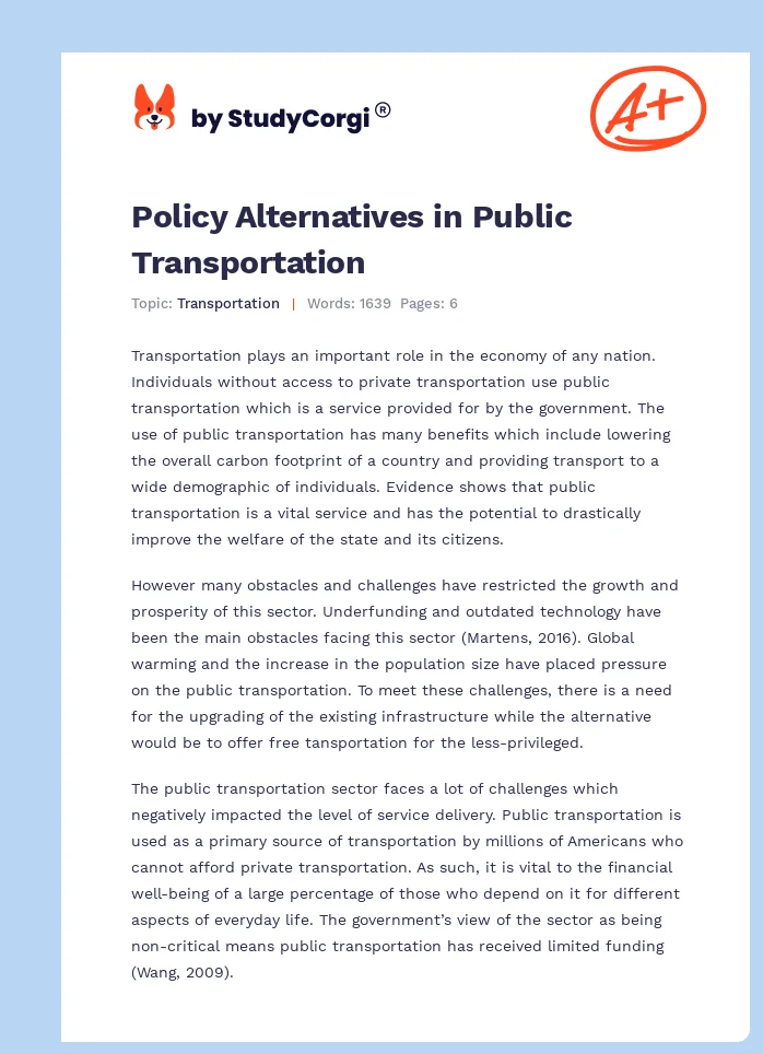 Policy Alternatives in Public Transportation. Page 1